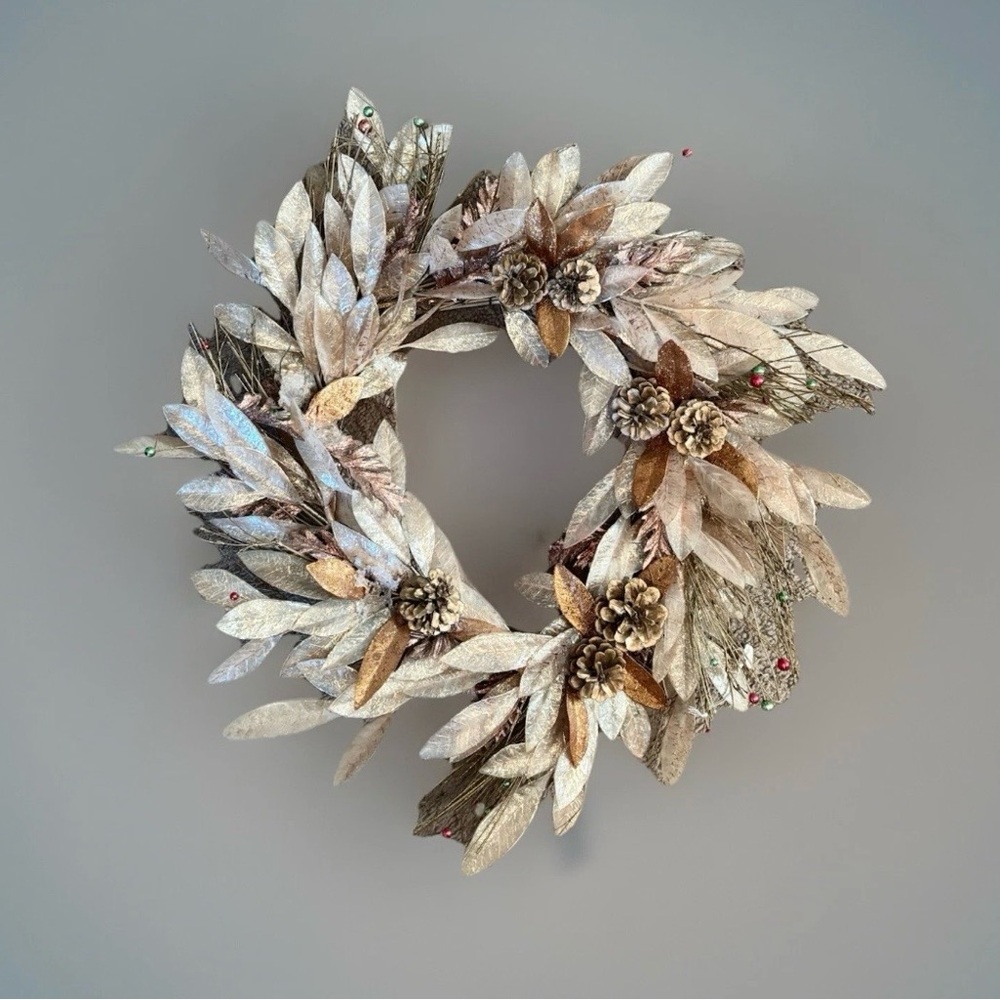 Handmade Festive Faux Wreath Door wall Decor Rattan Bells Gold Silver Pine